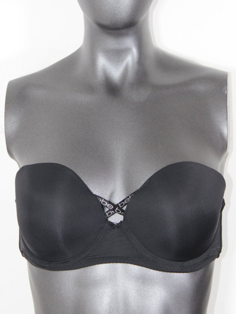 bebe Intimates Black Convertible Strapless Bra Criss-Cross Logo Detail - 34C
